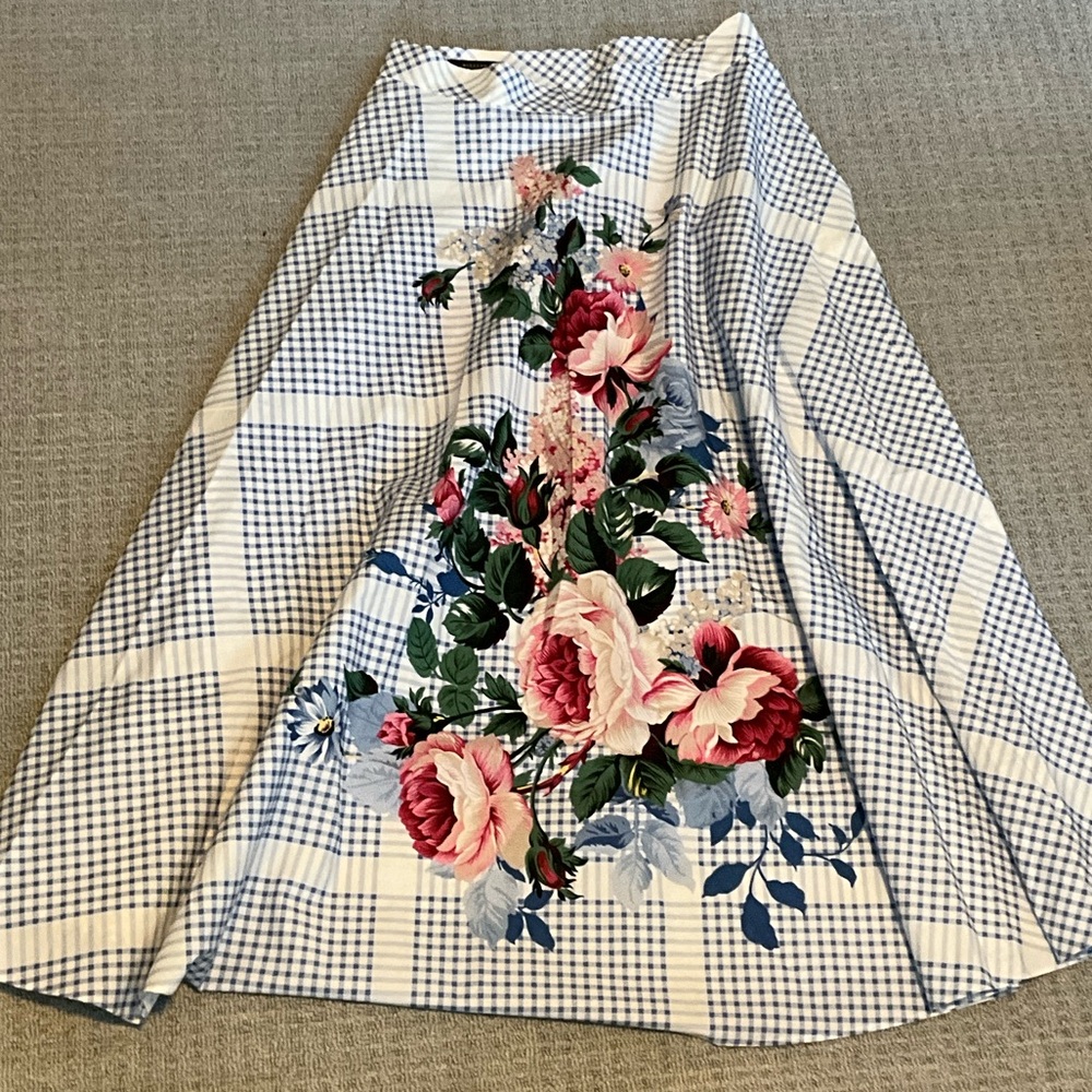 MaxMara Blue and White Floral A-Line Skirt